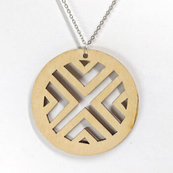 Large Round Lines X Natural Wood Pendant Necklace - Image 4