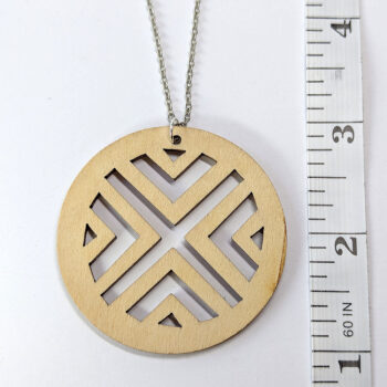 Large Round Lines X Natural Wood Pendant Necklace - Image 2