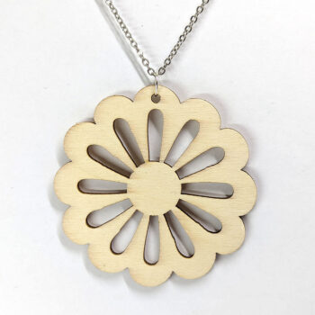 Large Round Flower Natural Wood Pendant Necklace - Image 3