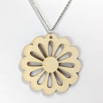 Large Round Flower Natural Wood Pendant Necklace - Image 6