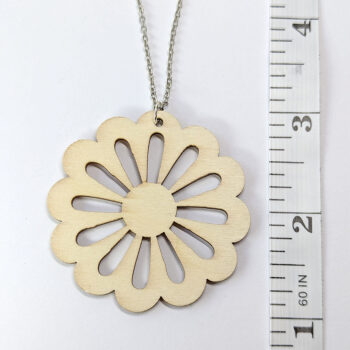 Large Round Flower Natural Wood Pendant Necklace - Image 2