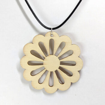 Large Round Flower Natural Wood Pendant Necklace - Image 5