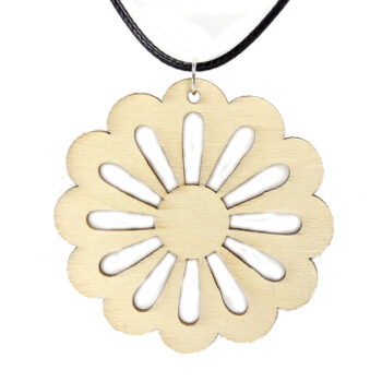 Large Round Flower Natural Wood Pendant Necklace