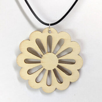 Large Round Flower Natural Wood Pendant Necklace - Image 4