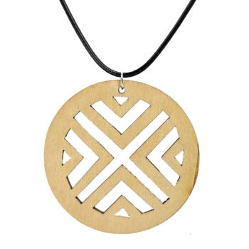 Large Round Lines X Natural Wood Pendant Necklace