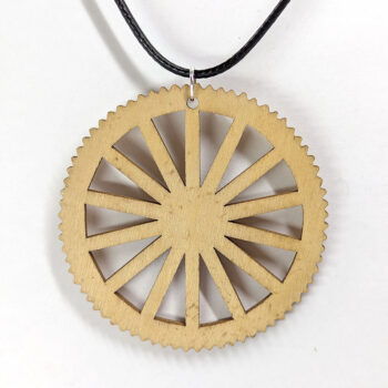 Large Round Wheel Natural Wood Pendant Necklace