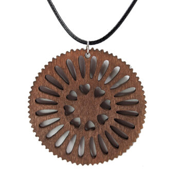 Large Round Hearts Brown Wood Pendant Necklace