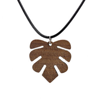 Monstera Leaf Brown Wood Pendant Necklace