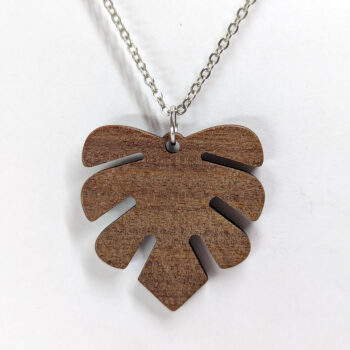 Monstera Leaf Brown Wood Pendant Necklace - Image 4