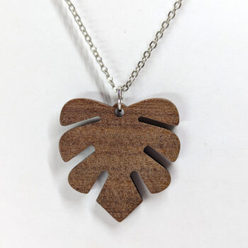 Monstera Leaf Brown Wood Pendant Necklace - Image 3