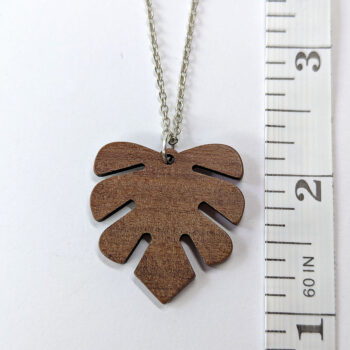 Monstera Leaf Brown Wood Pendant Necklace - Image 2