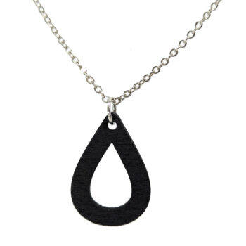 Hollow Teardrop Geometric Black Wood Pendant Necklace