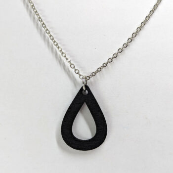 Hollow Teardrop Geometric Black Wood Pendant Necklace - Image 3