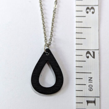 Hollow Teardrop Geometric Black Wood Pendant Necklace - Image 2