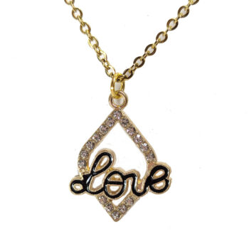 Clear Glass Rhinestone Black LOVE Diamond Necklace Gold