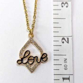 Clear Glass Rhinestone Black LOVE Diamond Necklace Gold - Image 2