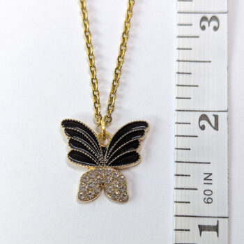 Clear Glass Rhinestone Black Butterfly Necklace Gold - Image 2