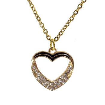 Clear Glass Rhinestone Black Heart Necklace Gold