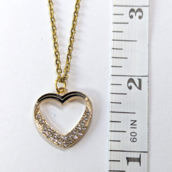 Clear Glass Rhinestone Black Heart Necklace Gold - Image 2