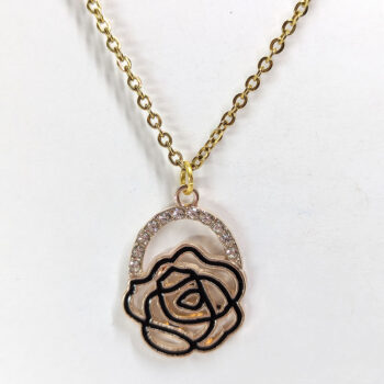 Clear Glass Rhinestone Black Rose Necklace Gold - Image 3