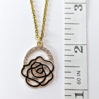 Clear Glass Rhinestone Black Rose Necklace Gold - Image 2