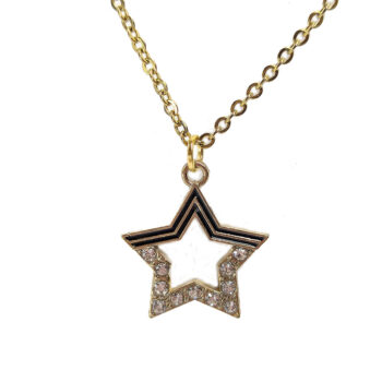 Clear Glass Rhinestone Black Hollow Star Necklace Gold