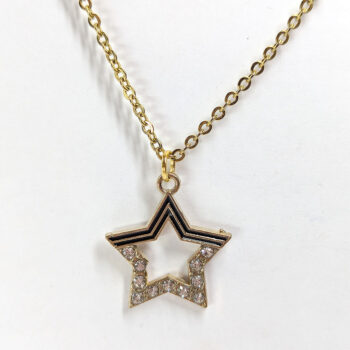 Clear Glass Rhinestone Black Hollow Star Necklace Gold - Image 3