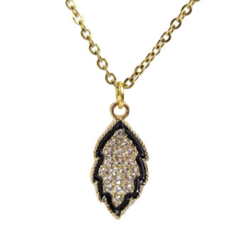 Clear Glass Rhinestone Black Leaf Necklace Gold