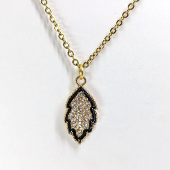 Clear Glass Rhinestone Black Leaf Necklace Gold - Image 3