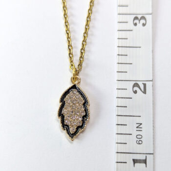 Clear Glass Rhinestone Black Leaf Necklace Gold - Image 2