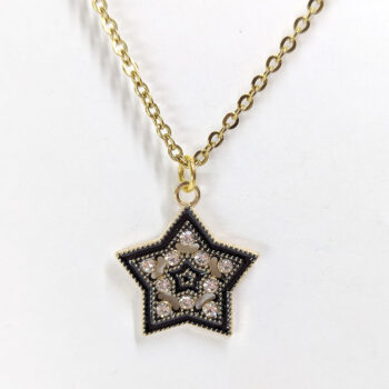 Clear Glass Rhinestone Black Star Necklace Gold