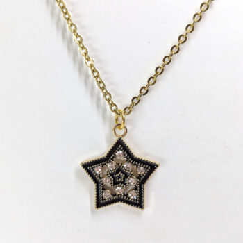 Clear Glass Rhinestone Black Star Necklace Gold - Image 3