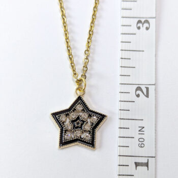 Clear Glass Rhinestone Black Star Necklace Gold - Image 2