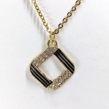 Clear Glass Rhinestone Black Diamond Necklace Gold