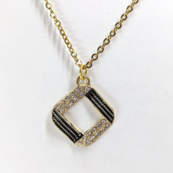 Clear Glass Rhinestone Black Diamond Necklace Gold - Image 3