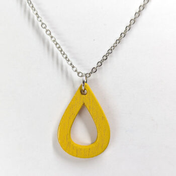 Hollow Teardrop Geometric Yellow Wood Pendant Necklace - Image 4