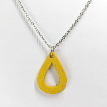 Hollow Teardrop Geometric Yellow Wood Pendant Necklace - Image 3