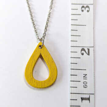 Hollow Teardrop Geometric Yellow Wood Pendant Necklace - Image 2