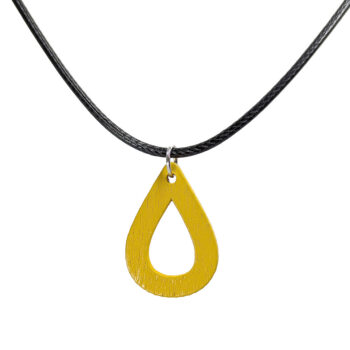 Hollow Teardrop Geometric Yellow Wood Pendant Necklace