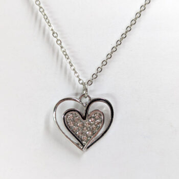 Clear Glass Black Heart Rhinestone Charm Necklace Silver - Image 4