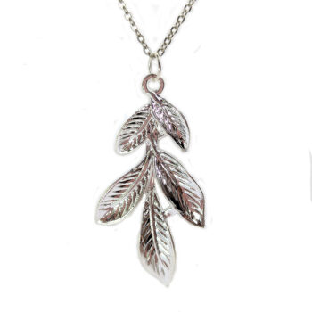 Silver Branch with Leaves Pendant Necklace