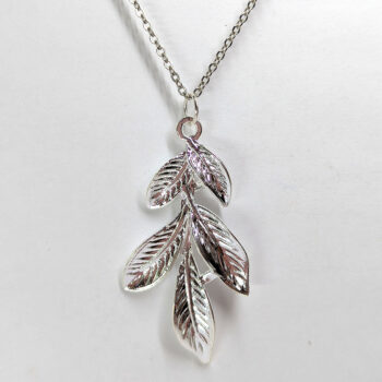 Silver Branch with Leaves Pendant Necklace - Image 3