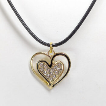 Clear Glass Black Heart Rhinestone Charm Necklace Gold - Image 4