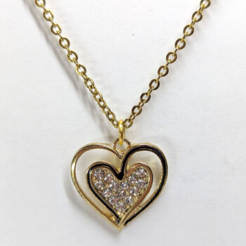 Clear Glass Black Heart Rhinestone Charm Necklace Gold - Image 3