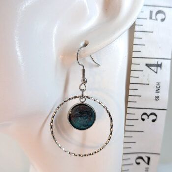 Stainless Steel Hoop Round Marble Resin Connector Earrings Silver - Image 2