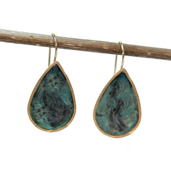 Shiny Turquoise Blue Marble Teardrop Hook Resin Stainless Steel Earrings