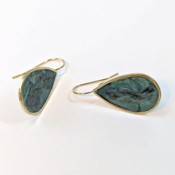 Shiny Turquoise Blue Marble Teardrop Hook Resin Stainless Steel Earrings - Image 2