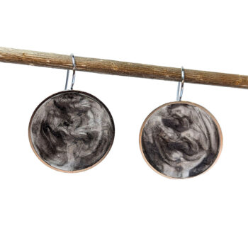 Shiny Silver Black Marble Round Hook Resin Stainless Steel Earrings