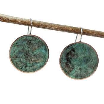 Shiny Turquoise Blue Marble Round Hook Resin Stainless Steel Earrings