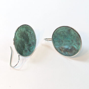 Shiny Turquoise Blue Marble Round Hook Resin Stainless Steel Earrings - Image 3